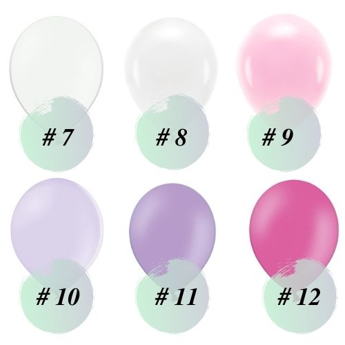 Balts, caurspidīgs, rozā, violets lateksa balons