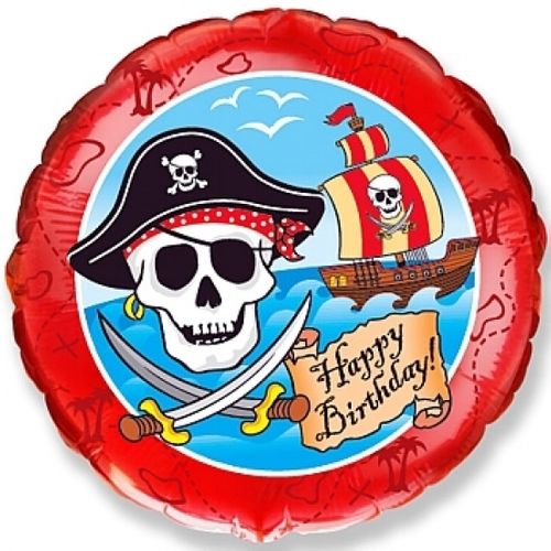 Hēlija balons ar pirātiem un uzrakstu "Happy Birthday"