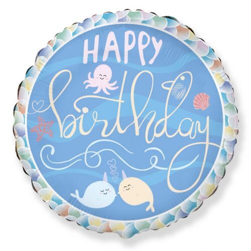 Hēlija balons ar vaļiem un uzrakstu "Happy Birthday"
